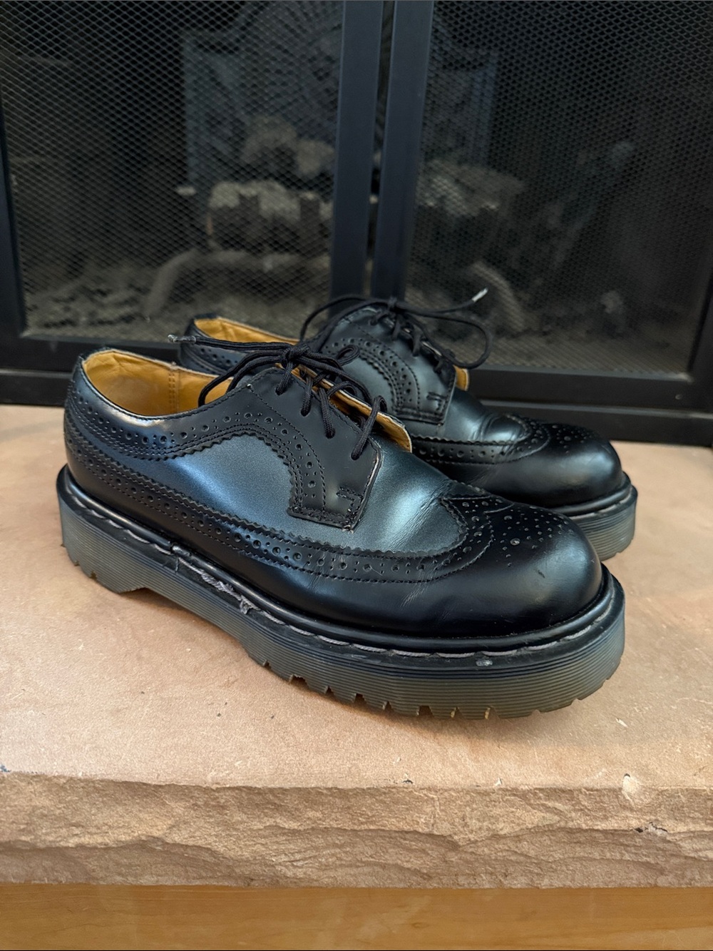 VTG 90s Dr. Martens 3989/34 Black Gray Leather Wingtip Oxford Brogues UK5 Chunky